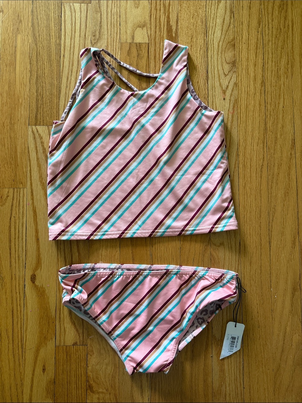 Feather 4 Arrow sz 10 NWT Pink aqua Striped Two-Piece Tankini Set